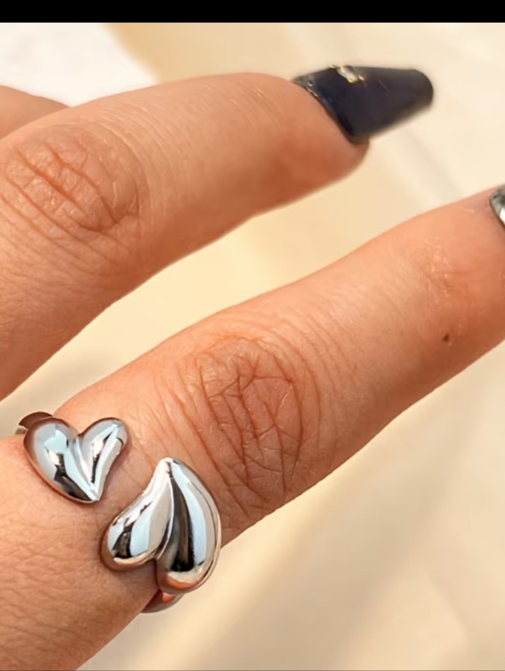 Stainless Steel Silvery Double Heart Open Ring - Women's Fashion Jewelry